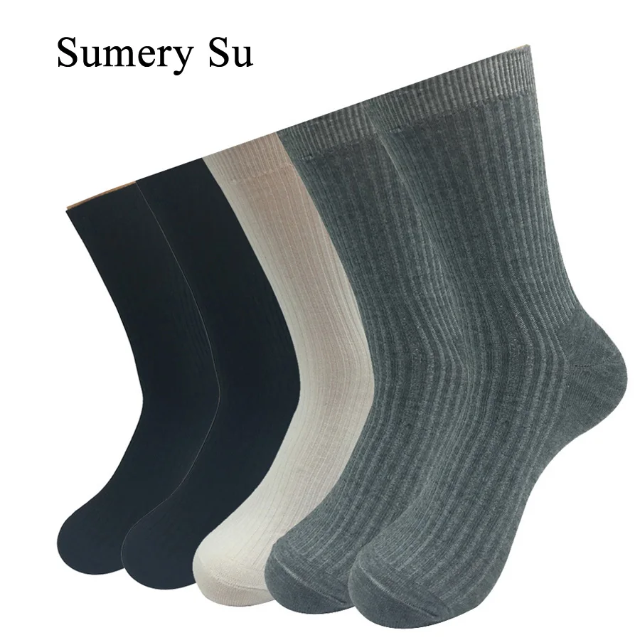 5 Pairs/Lot Dress Socks Men Crew Combed Cotton Black Solid Color Wedding Business Breathable Brand Socks Men's Gift 4 Styles