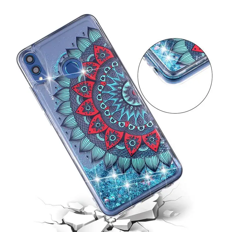 Phone Case For Huawei Honor 8X Protective Shell Glitter Shine Quicksand Shockproof Transparent Cute Back Cover Soft TPU |