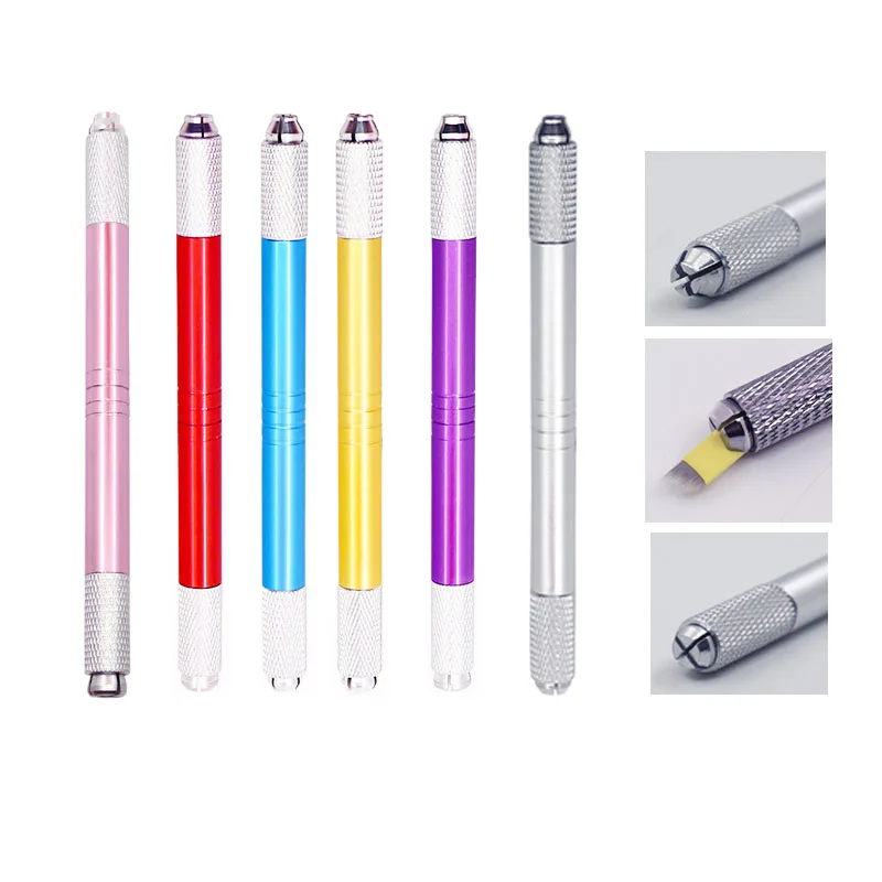 

Ручная двойная ручка для тату из нержавеющей стали, микроблейдинг, Перманентный макияж, инструменты для бровей, 2 использования для плоских ...