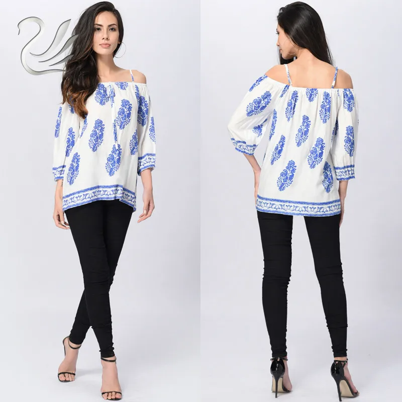 

Brand 2019 Fashion Summer Women Blouses Casual Loose Blusas Spaghetti Strap Print Tops Sexy Off Shoulder Shirts Plus Size
