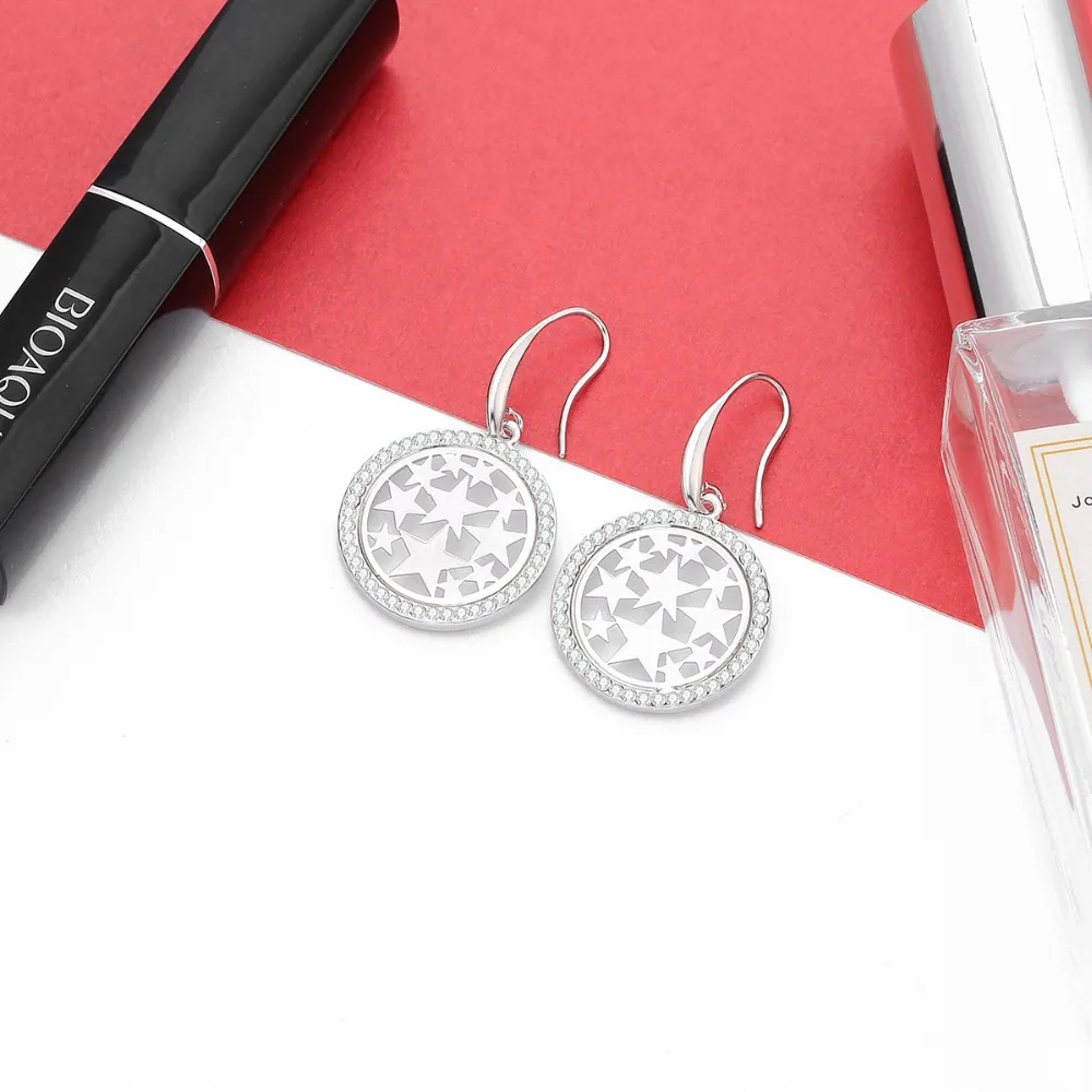 Женские серьги-подвески с прозрачными кристаллами золотистые круглые серьги