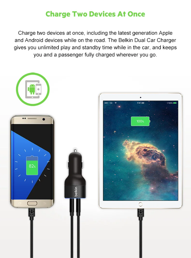 Belkin Оригинальный Универсальный мобильный телефон Dual USB быстрый автомобиль