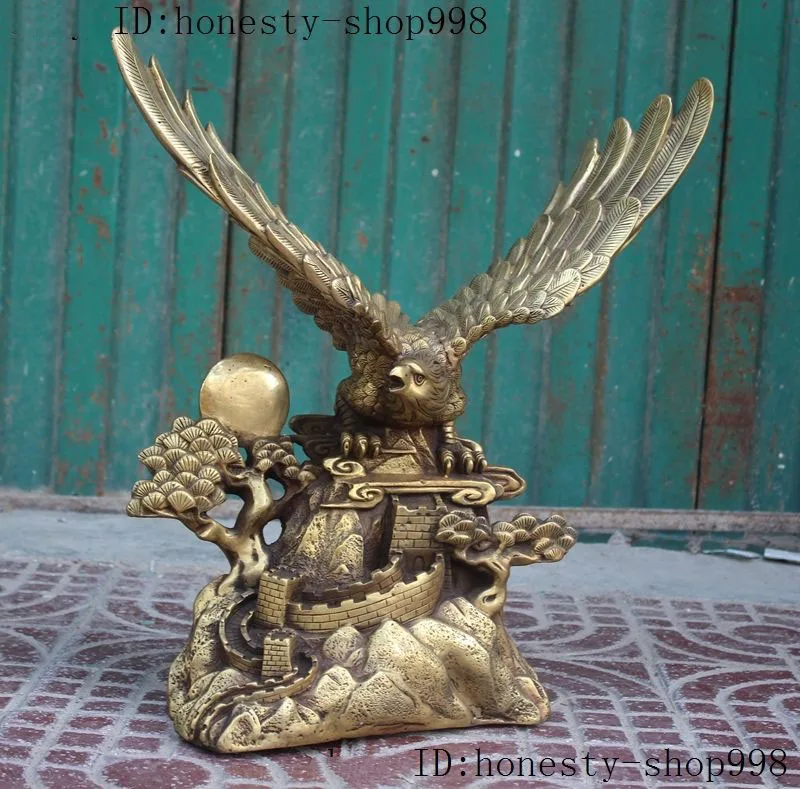 

wedding decoration China Fengshui Brass Eagle Hawk King Lanneret birds Pine Tree Statue Sculpture