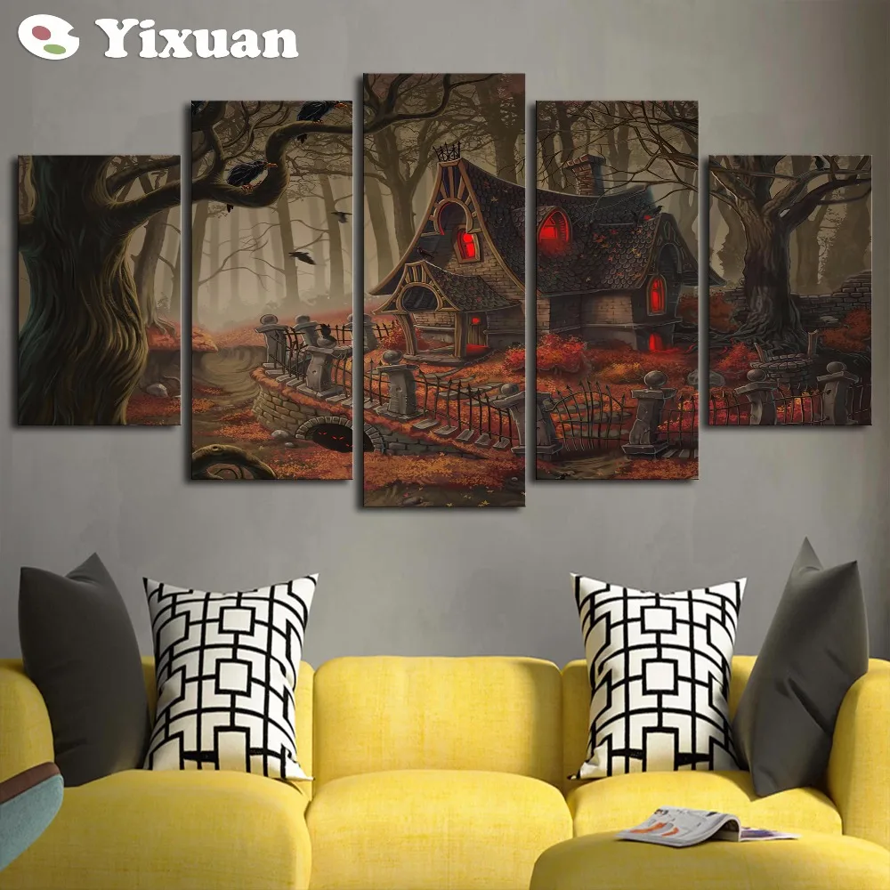 

Frame 5 Panels Canvas Painting Halloween terrorist castle Wall Art Painting Modern Home Decor Picture For Living Room