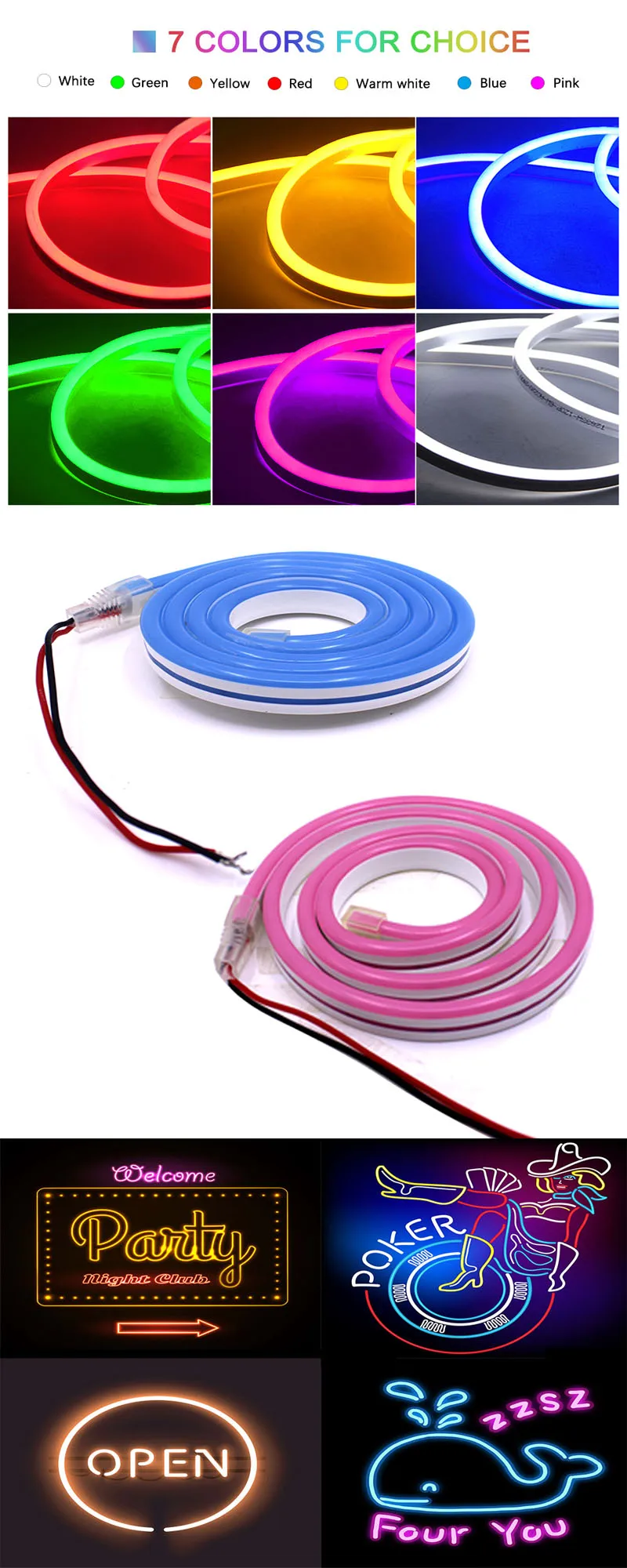 DC12V SMD2835 гибкая светодиодная лента, водонепроницаемая неоновая лента, силиконовая трубка, красный, зеленый, синий, белый, теплый белый, 6X12 мм