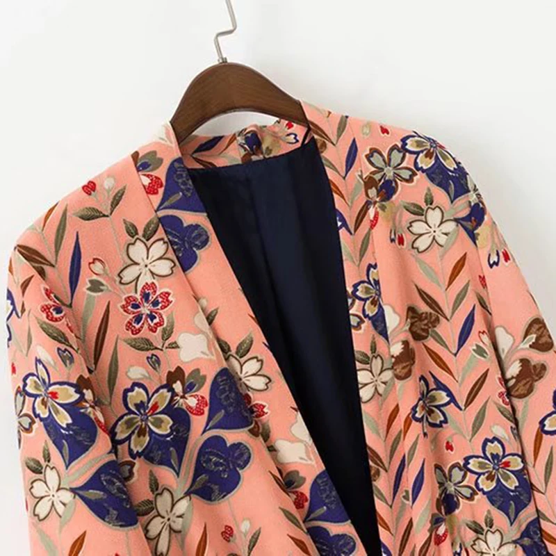 JuneLove 2018 Autumn Long Coat Women Floral Print Sashes Casual Fashion Faux Fur Patchwork Sleeve Outwears Tops | Женская одежда
