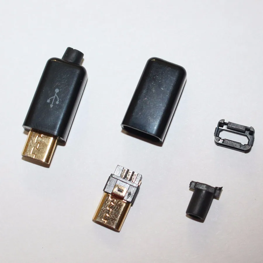 100 наборов DIY Micro USB Type B штекер 5 pin 4 шт разъем в 1 черный белый цвет части