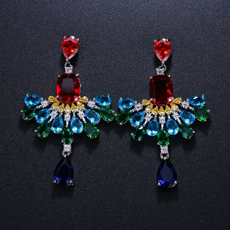 GMGYQ кубический цирконий Роскошная богема Sieraden мульти Blauw Groen Rode CZ Steen Lange большая