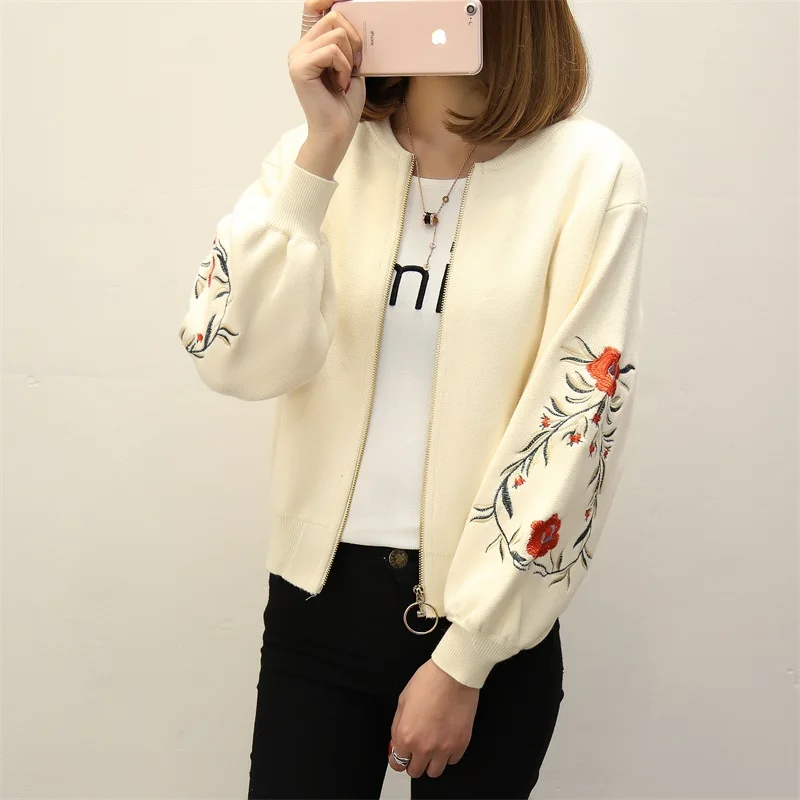 OHCLOTHING, новинка весны, большой размер, женский свитер с вышивкой, длинный рукав, на молнии, кардиган, пальто, F1761
