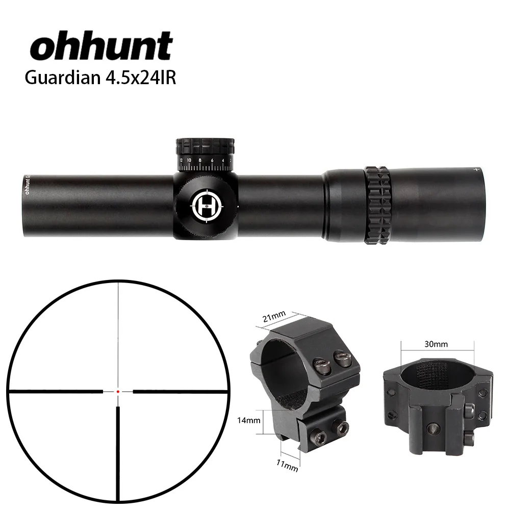 with Dovetail Rings. Ohhunt Guardian 4,5x24 Охотничья винтовка прицел 30 мм трубка тактическая Оптика прицел 1/2 полумил точка сетка башенки Сброс прицел - Цвет: with Dovetail Rings.