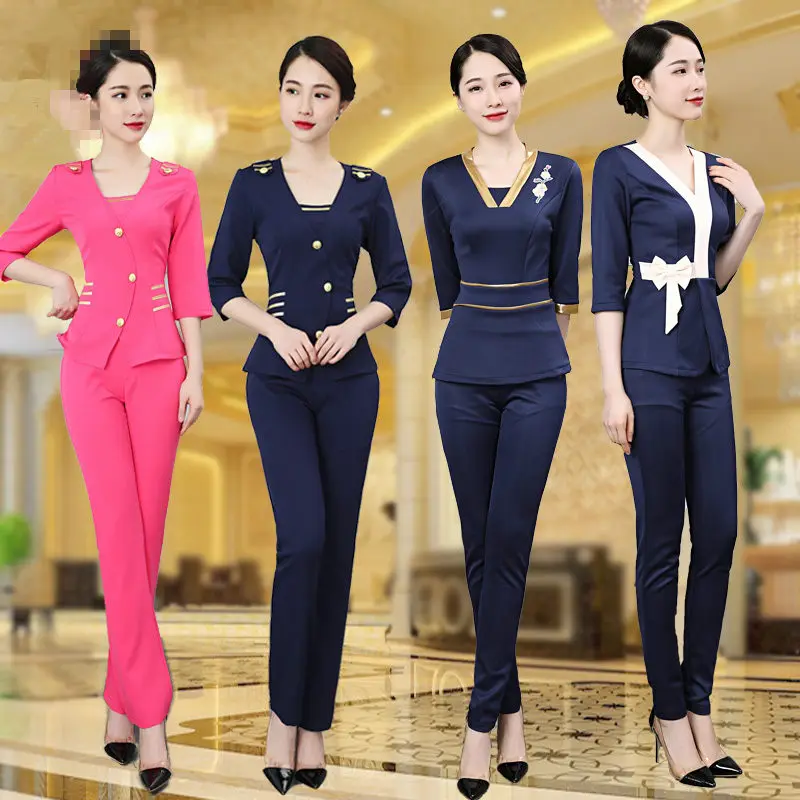 

Women SPA Uniform Health Club Half Sleeve Top+Pants Set Hospital Nurse Workwear Female Beauty Clothing Beautician Work Clothes