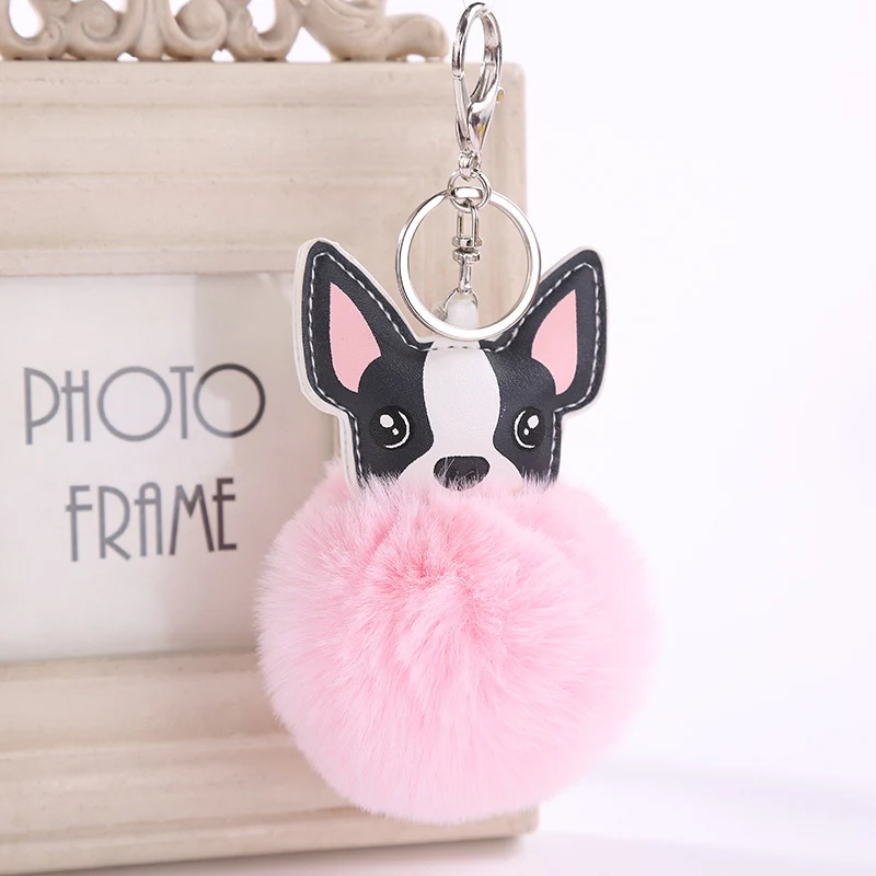 

2018 New Cute Pompom Fluffy Fur Dog Keychain Faux Rabbit Fur Pompon Ball keyring Women Car Bag Pom Pom Key Chain Holder Gift