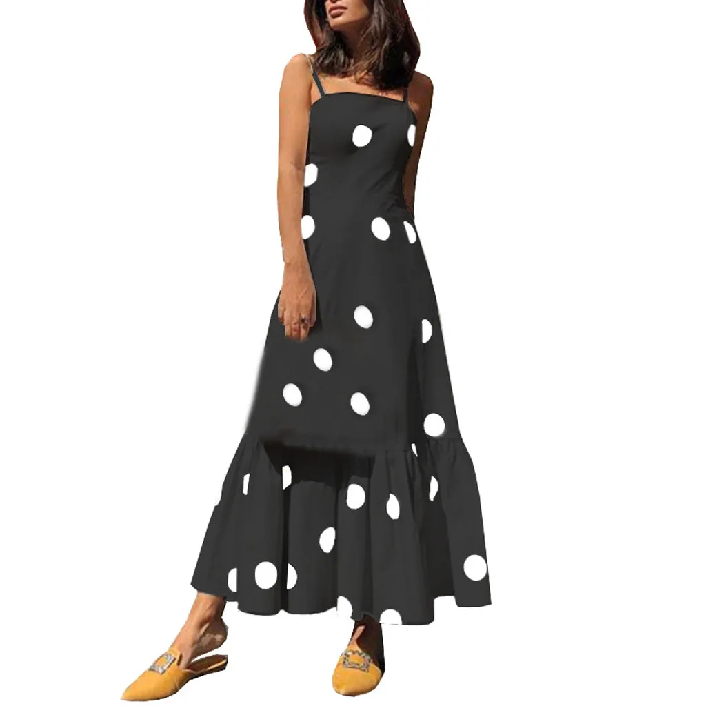 Женское платье на бретельках в горошек Пляжное Платье стиле ретро элегантное