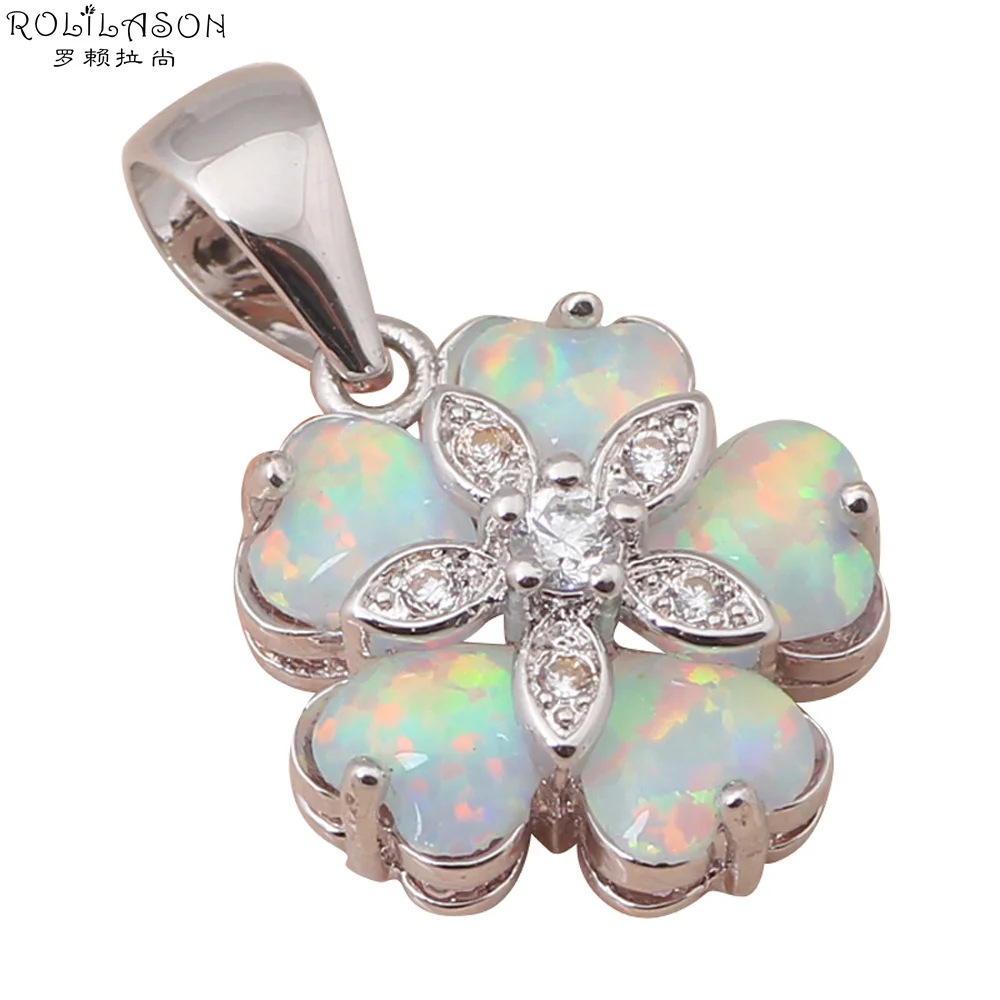 Cost price jewellery Beautiful Flower Shaped White Fire Opal Silver Stamped Retail Necklaces Pendants Fashion jewelry OP462 | Украшения и