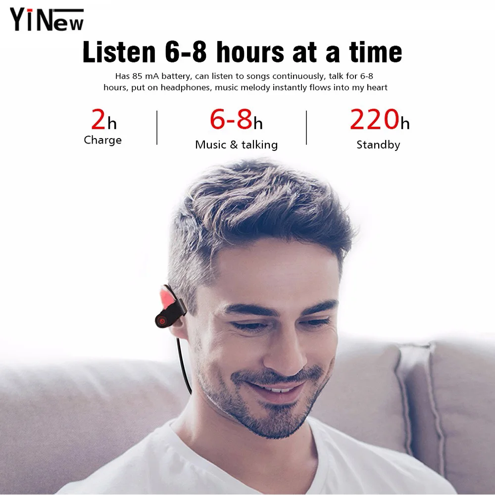 U8 Bluetooth наушники спортивные беспроводные HiFi бас гарнитура mi стерео IPX4