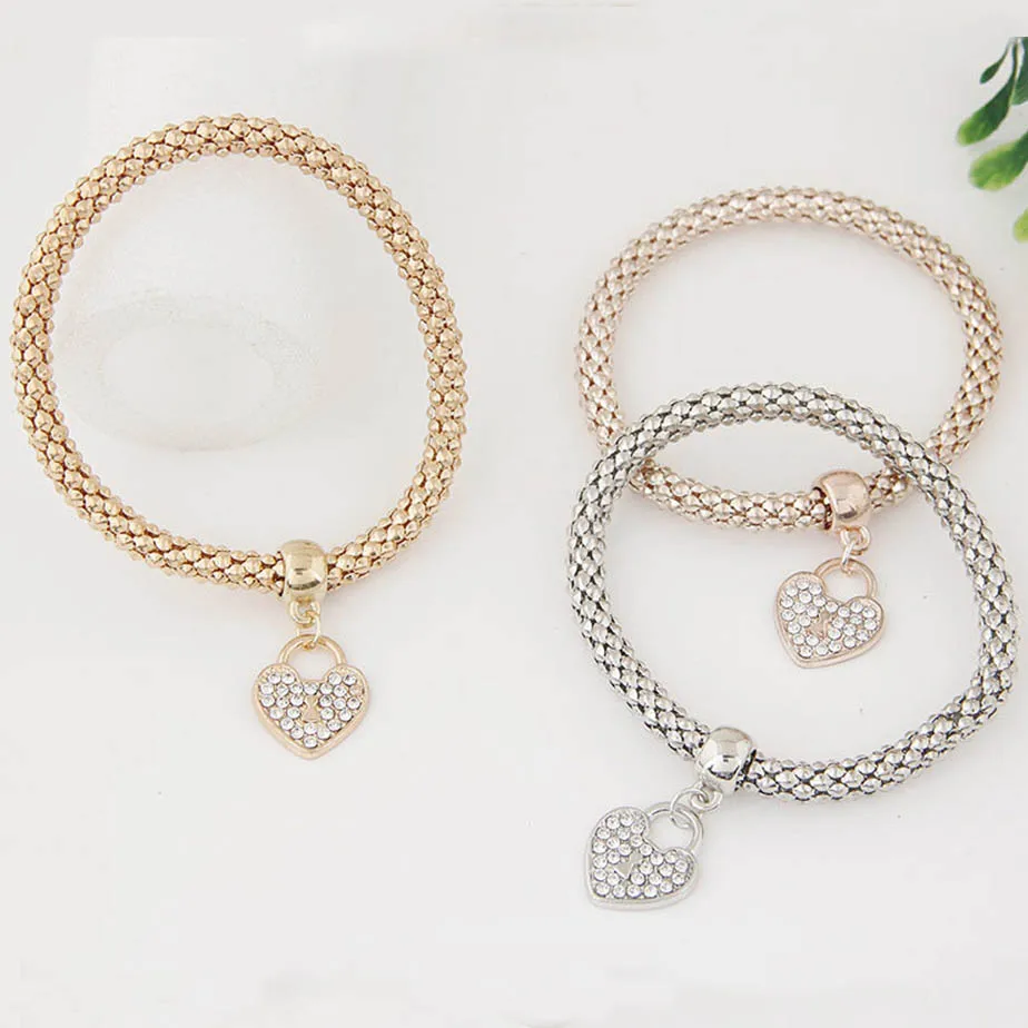 3 шт./компл. браслет с подвеской в виде совы и сердца Золотой/покрытый серебром