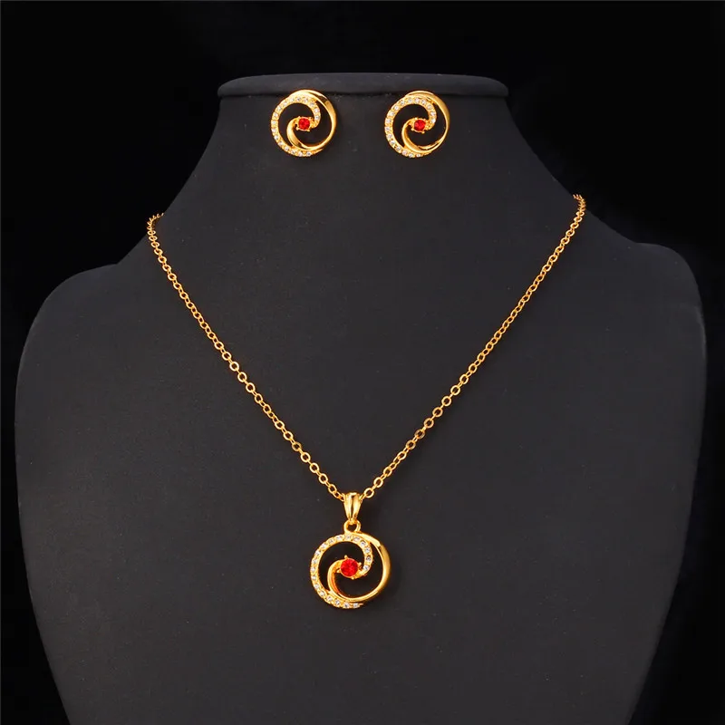 U7 Gold Color Jewelry Set Trendy Yin Yang Lucky Gift Wholesale Rhinestone Party Women Earrings Necklace S540 | Украшения и