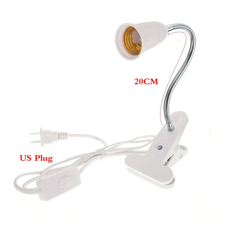 20CM US Plug 360 градусов гибкий держатель лампы зажим E27 база Led Настольная лампа книга свет держатель с выключателем - Цвет: 20CM US Plug