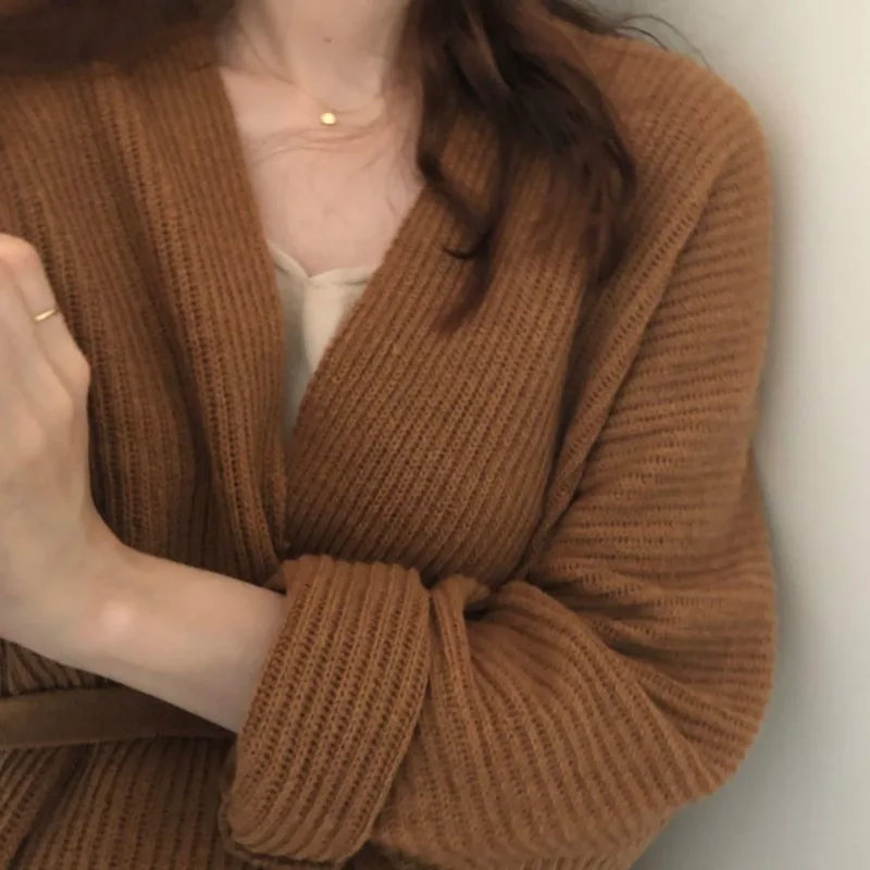 Women Autumn Winter Cardigan Sweater with Belt Female Sexy V Neck Long Sleeve Knitted Tops Exo Pull Femme Hiver Sueter Mujer |