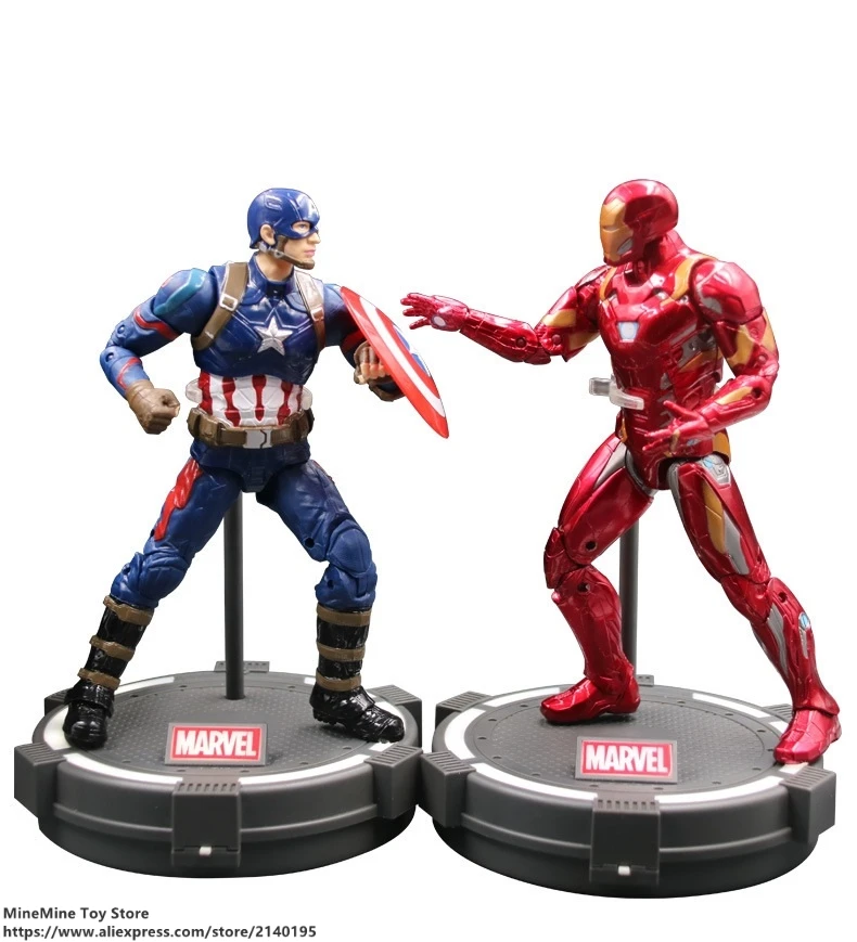 DISNEY Marvel Мстители Капитан Америка Железный человек с базой 18 см фигурка аниме мини