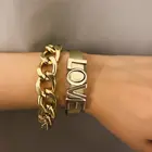 Женский браслет-цепочка, массивный браслет в стиле панк с надписью LOVE, уникальные, золотистого цвета