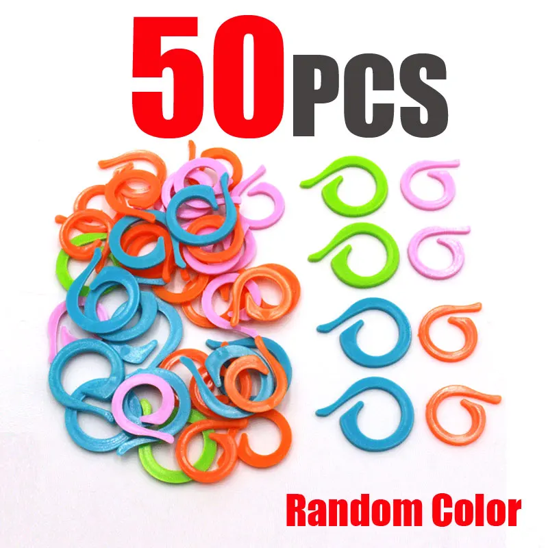 Random Color-50pcs Красочные пластиковые маркеры для вязания стежков, для шитья, счетные круглые кольца, вязаные игольчатые скрепки, аксессуары для вязания, инструменты - Цвет: Random Color-50pcs