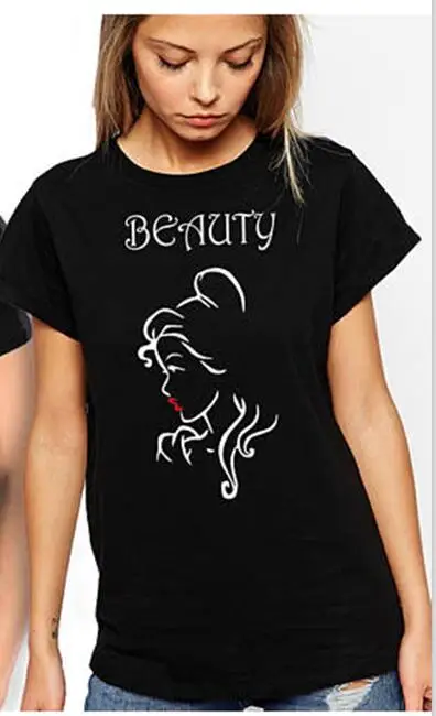 P773WBlack EnjoytheSpirit модная парная подходящая футболка зверь Мужская Роза Красота женская футболка "Влюбленные" унисекс Топ Футболка мягкий хлопок Мода - Цвет: P773WBlack