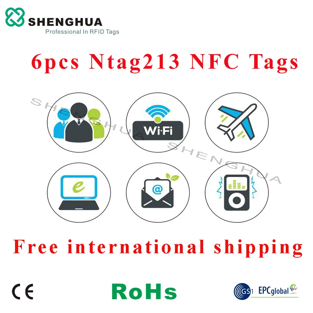 6 шт./упак. программируемая Android NFC-метка 13 56 МГц HF RFID пассивная клейкая этикетка