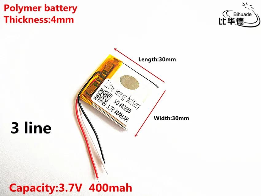 5pcs/lot 3 line Good Qulity 3.7V 400mAH 403030 Polymer lithium ion / Li-ion battery for TOY POWER BANK GPS mp3 mp4 