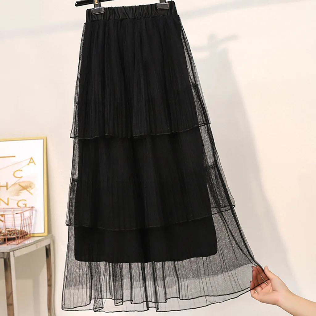 Женская летняя многослойная юбка красивая длинная Плиссированная с высокой