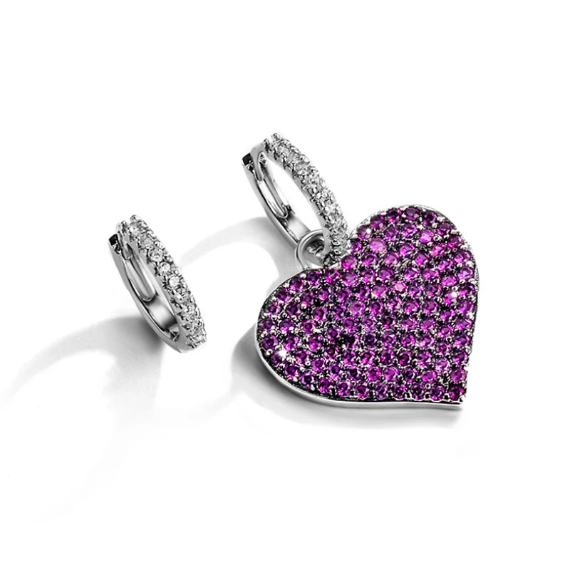Корейская версия новых инкрустированных циркона красные в форме сердца серьги
