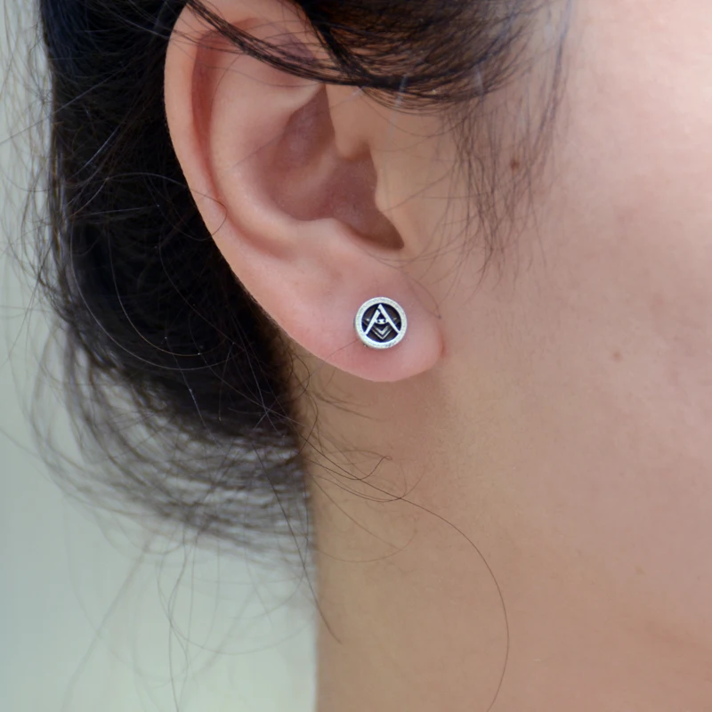 1 пара Серебряный символ масонов серьги гвоздики круглые масонские Прямая