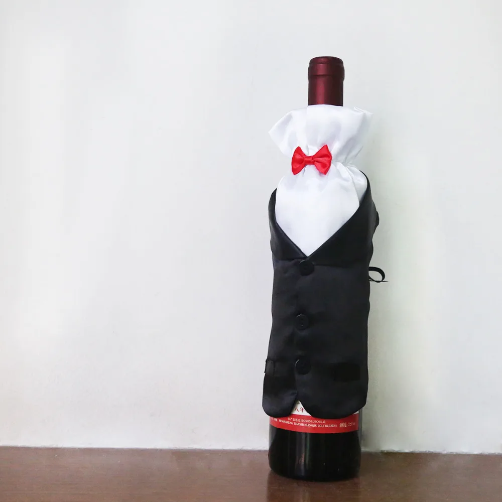 1 Set Groom and bride dress bottle Red Wine decoration champagne clothes wine sets Wedding Party Events DIY Decor 40%off | Дом и сад