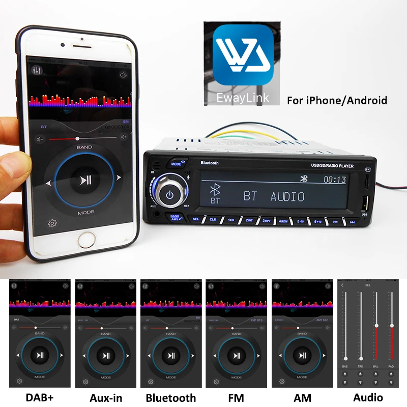 1 Din DAB Автомобильный радиоприемник Bluetooth Стерео Аудио A2DP Громкая связь RDS FM AM TF USB APP Пульт дистанционного управления ISO В