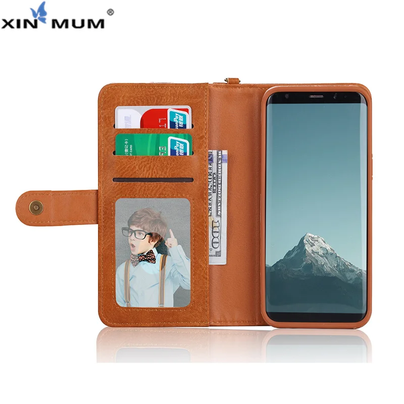 

XIN-MUM Wallet Pouch for Samsung Galaxy S9 Plus Note8 S8 Plus S7 S6 Edge Durable PU Leather Cover Bag Photo Frame Card Slot