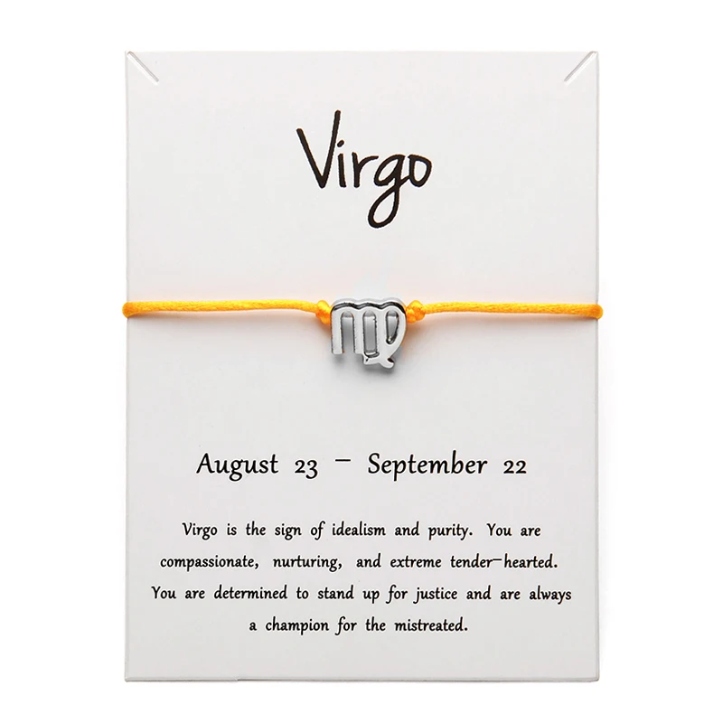 yellow Silver Virgo Белая карта Модные украшения 12 созвездий Зодиака Дева счастливая веревка браслет браслеты для женщин аксессуары - Окраска металла: yellow Silver Virgo