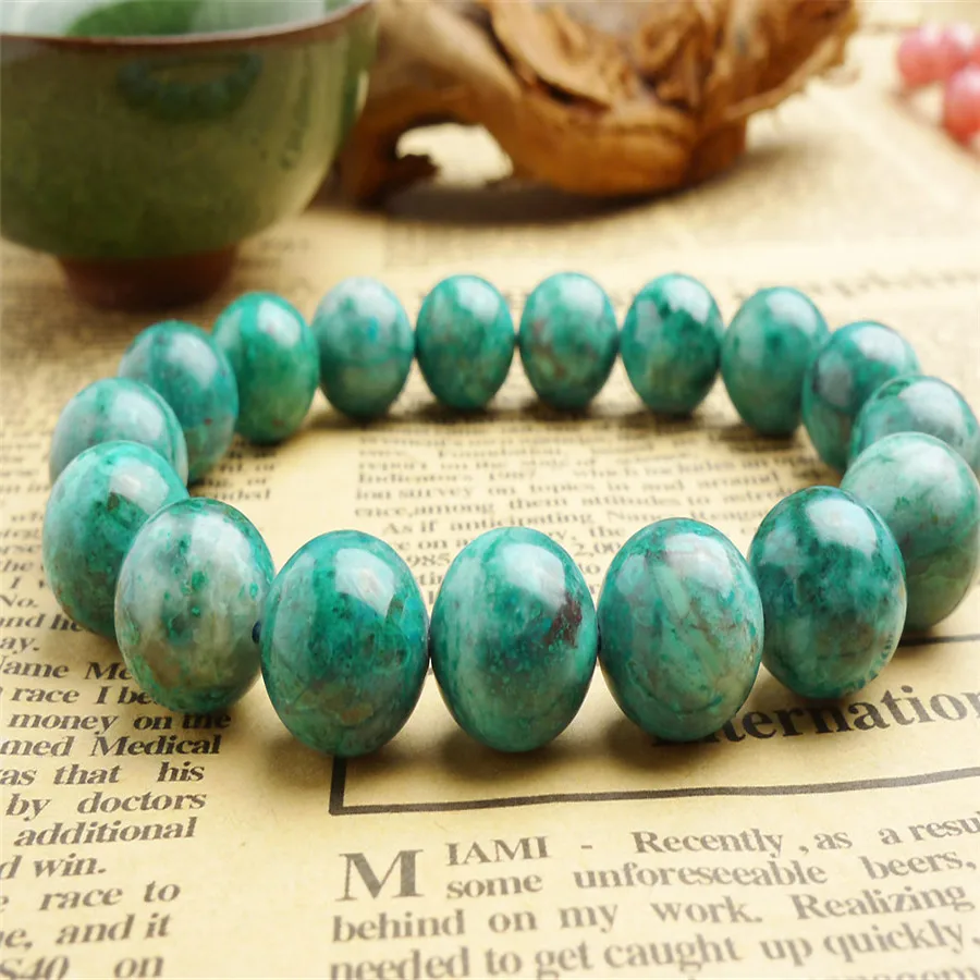 Fashion Stretch Charm Bracelets For Women Femme Genuine Green Natural Chrysocolla Malachite Round Bead Bracelet Just One | Украшения и