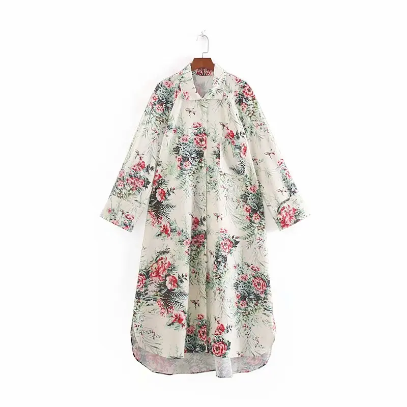 Платье с цветочным принтом лето 2019 Новое поступление принт длинный рукав до
