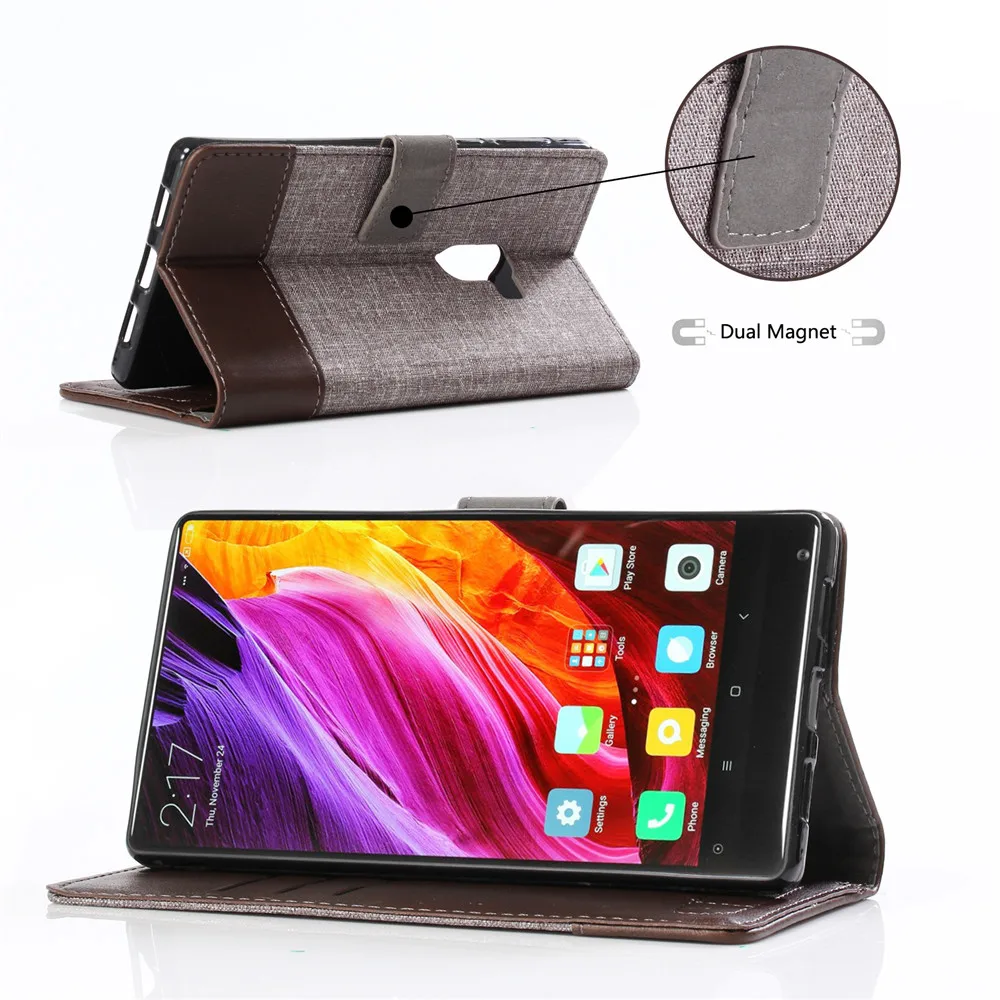 Для Xiaomi mi Mix 2 Чехол Pre um pu кожа + холст Бизнес Стиль кошелек флип чехол Обложка