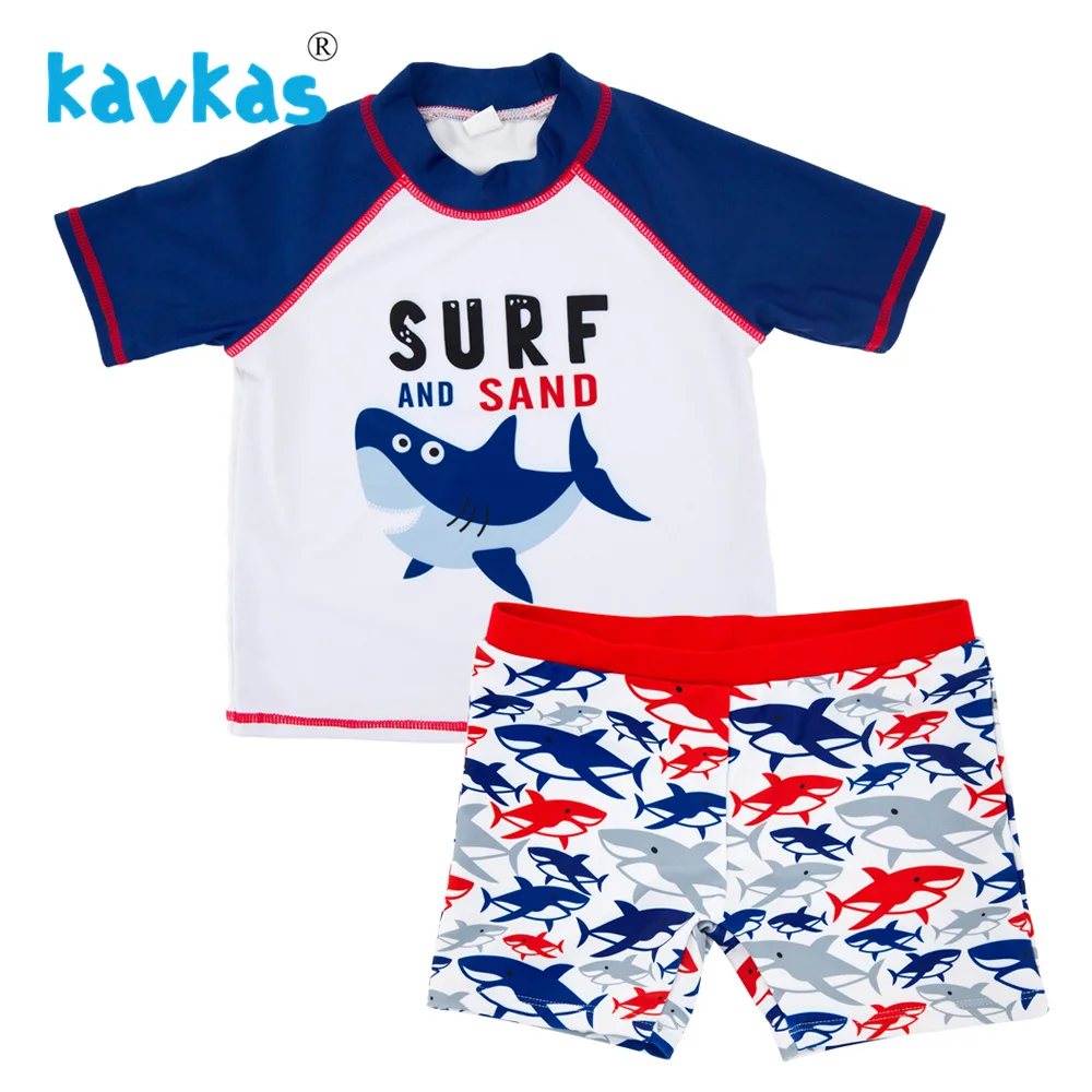 Kavkas Children Boy Swimsuit With Shorts Shark Printing Kids Sports Suit Swimwear Sunga Infantil Praia Menino |