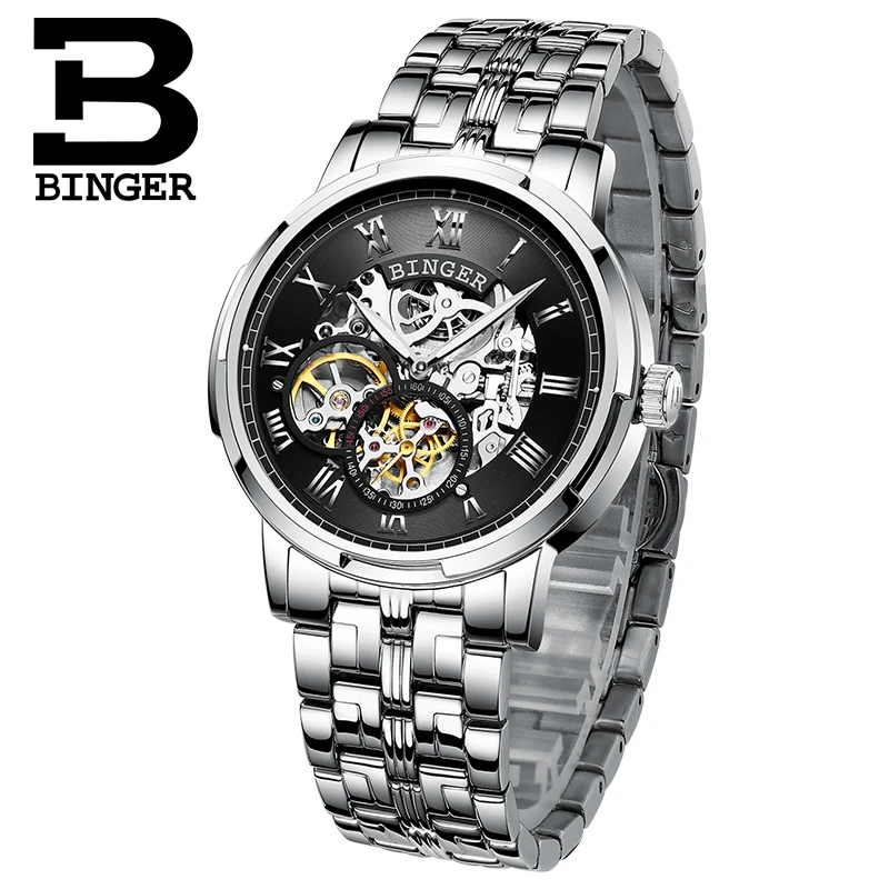 Классические черные механические часы с скелетом для мужчин винтажные римские