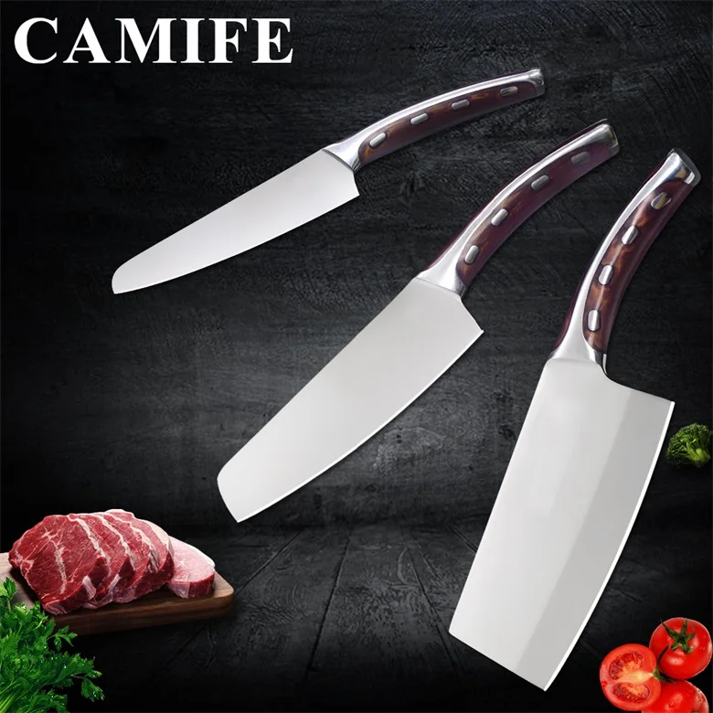A.3 Pcs set 4cr14mov кухонный нож из нержавеющей стали, разделочный нож шеф-повара, столовые приборы, кухонный нож, набор столовых приборов, нож для мясника - Цвет: A.3 Pcs set
