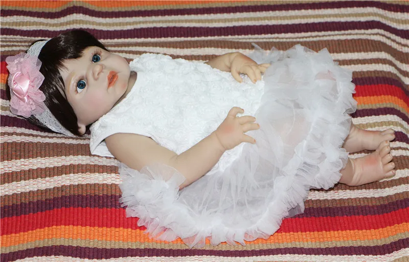 55 см bebe девочка reborn куклы белая роза платье полное тело силиконовые Reborn Baby