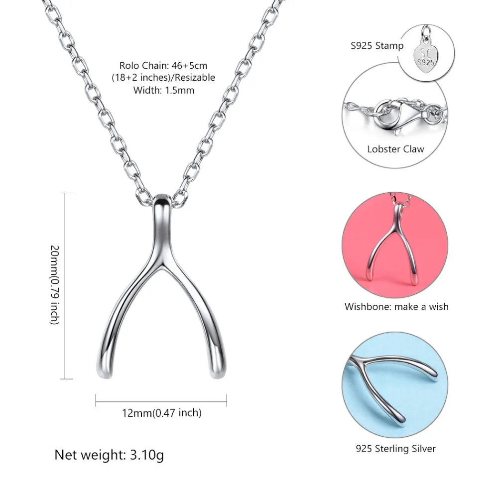 Ожерелье Silvercute Wishbone 100% Настоящее серебро 925 пробы счастливое женское Ювелирное