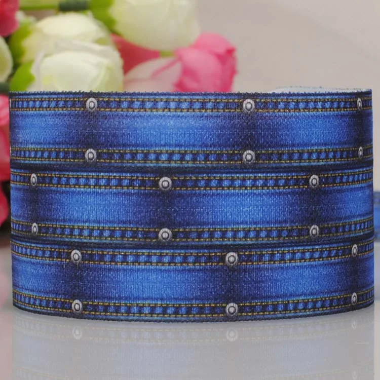 

free shipping 50yards 5/8 " 16mm jean color pattern printed ribbon FOE tape DIY