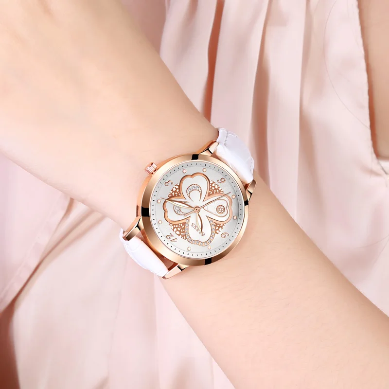 

women watches Brand OLEVS Fashion quartz-watch Women's Wristwatch clock White Leather dress ladies Rose gold watch relojes mujer