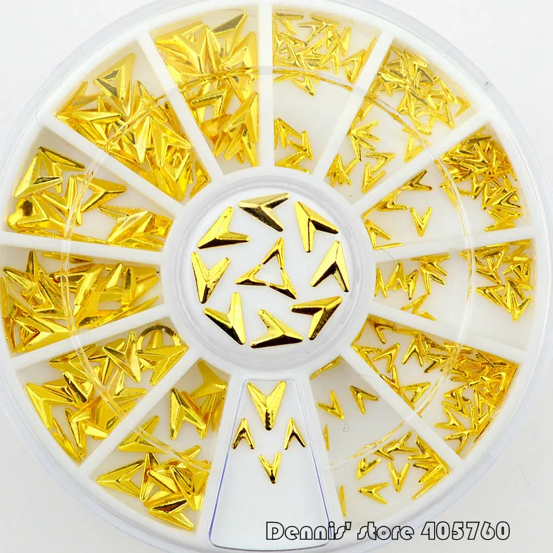 Смешанные 2 размера золотые металлические 3D треугольные v-образные