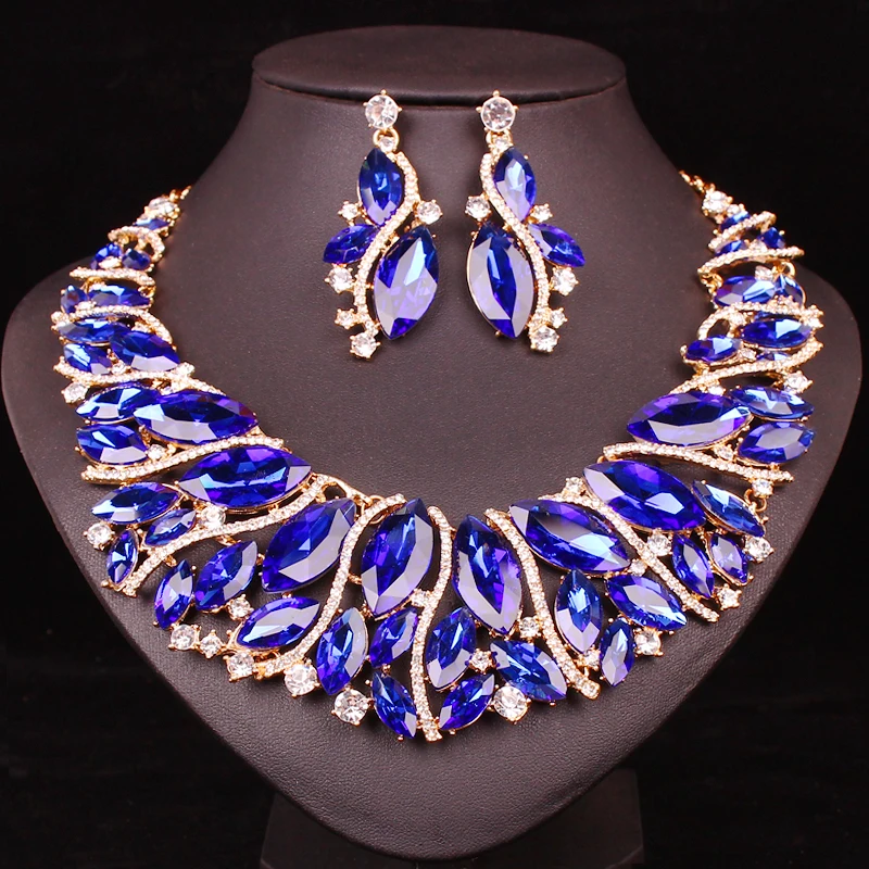 Luxury Crystal Necklace Earrings Sets Jewelry Indian Bridal Wedding Party Costume Jewellery Accessories Gifts for Women | Украшения и