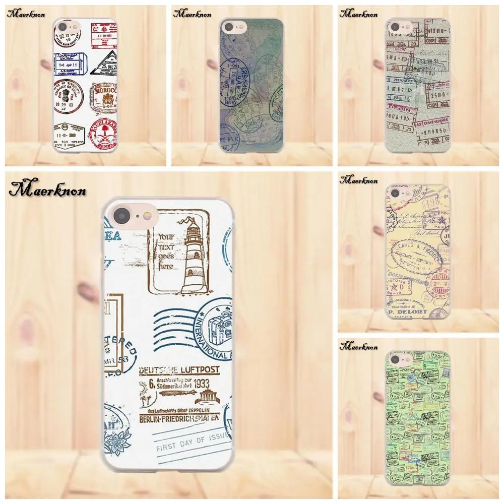 Ретро почтовая карта Паспорт марки мягкий ТПУ чехол для телефона Apple iPhone 4 4S 5 5C SE 6