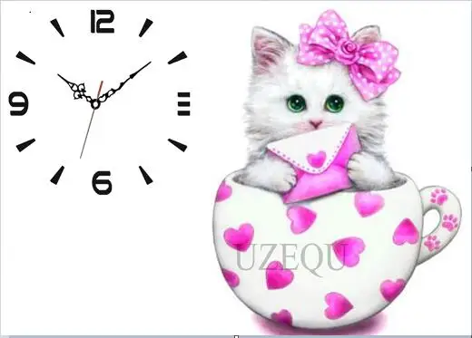 Clock painting 8 5D DIY Алмазная картина мультфильм Животные Кошки полная круглая/квадратная Алмазная вышивка настенные часы сова, крест Рукоделие украшение - Цвет: Clock painting 8